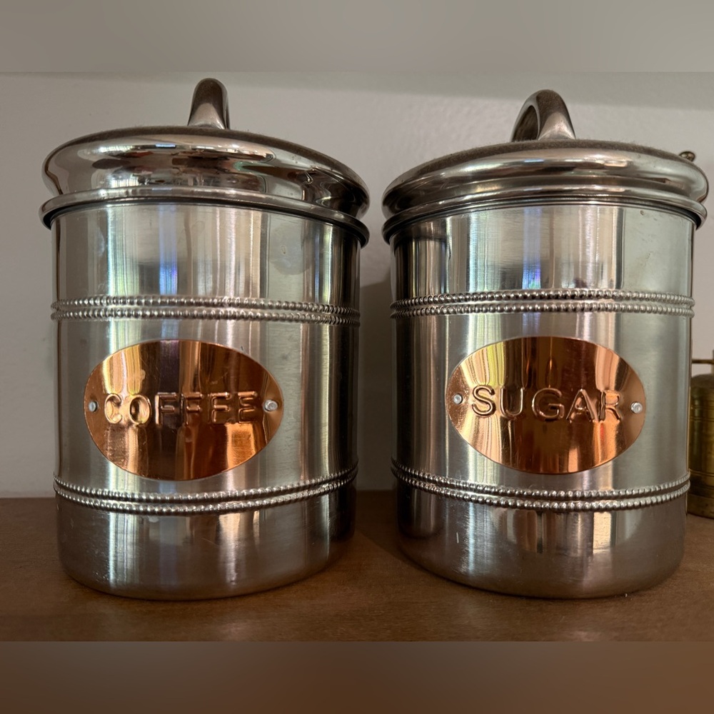 Silver and Copper Coffee and Sugar Canisters